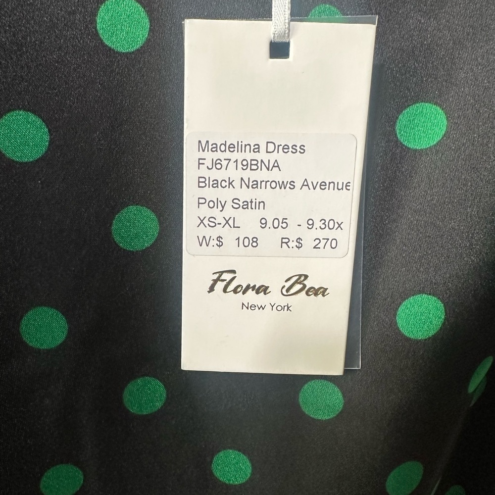 Flora Bea NYC Madelina Satin Polka Dot Mini Dress S - NWT Bishop Sleeve - Picture 2 of 6